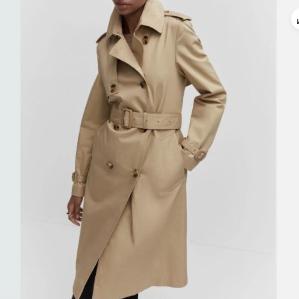 Mango Classic Trench Coat with Belt Women s Size XS Khaki Water Repellent